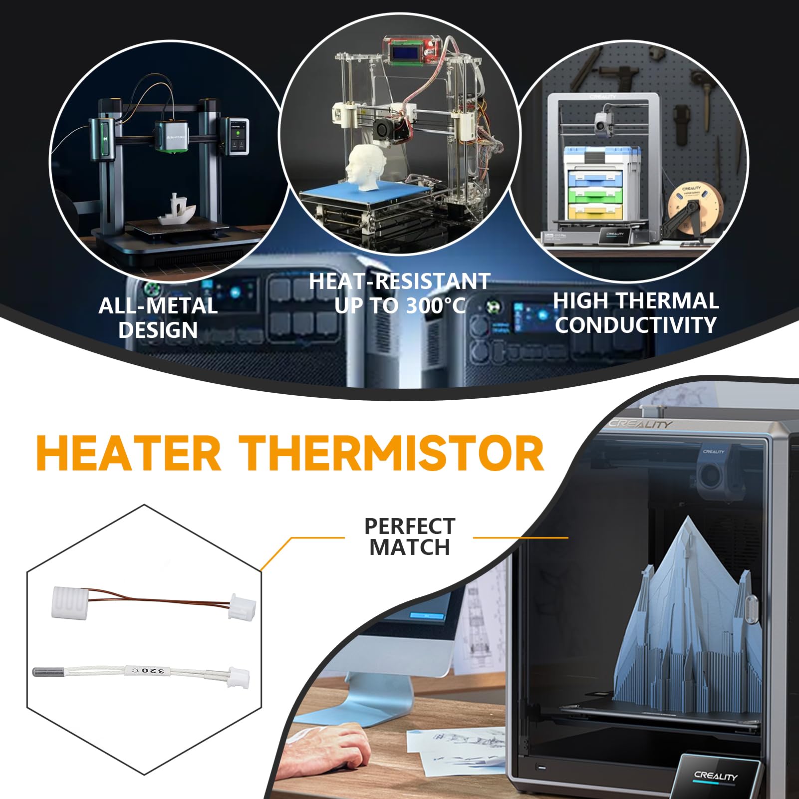 Creality Printer K1 - Sensor de Temperatura Termistor com Tubo